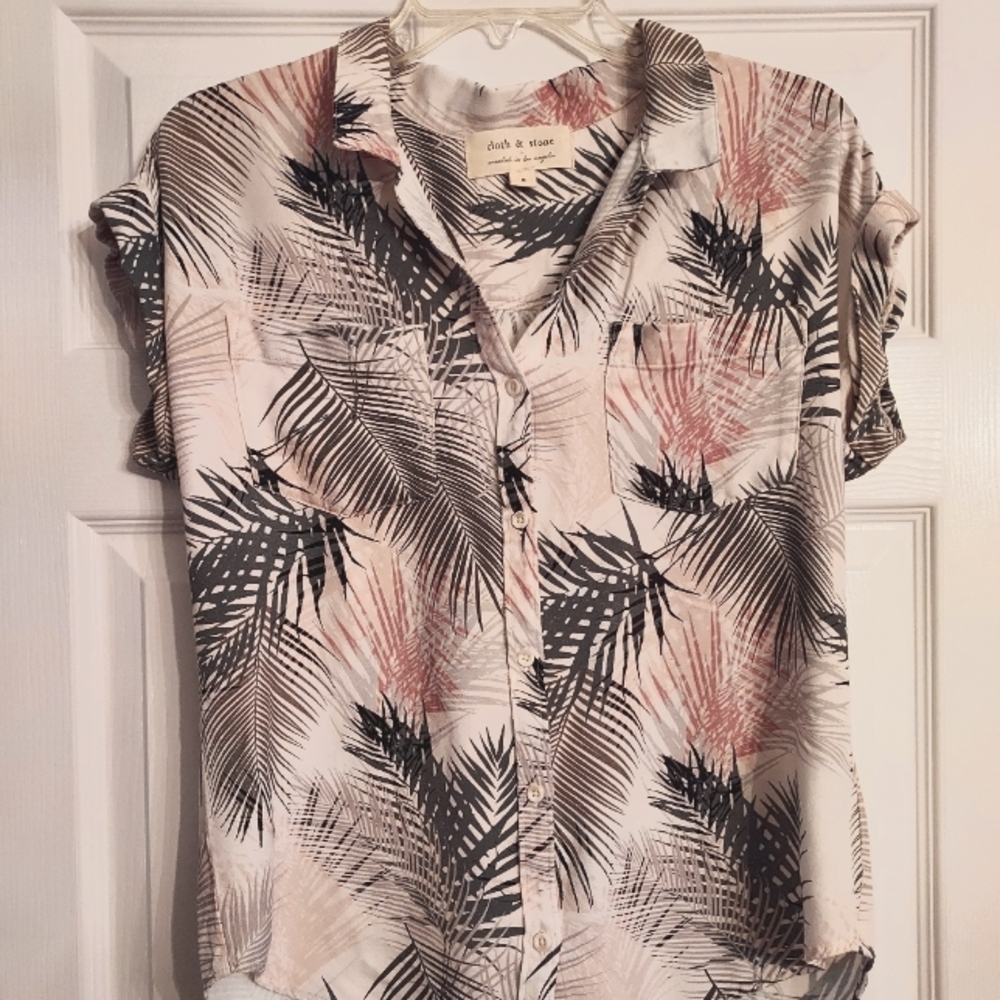 S, Womens cloth & stone Palm leaf tencel button up shirt